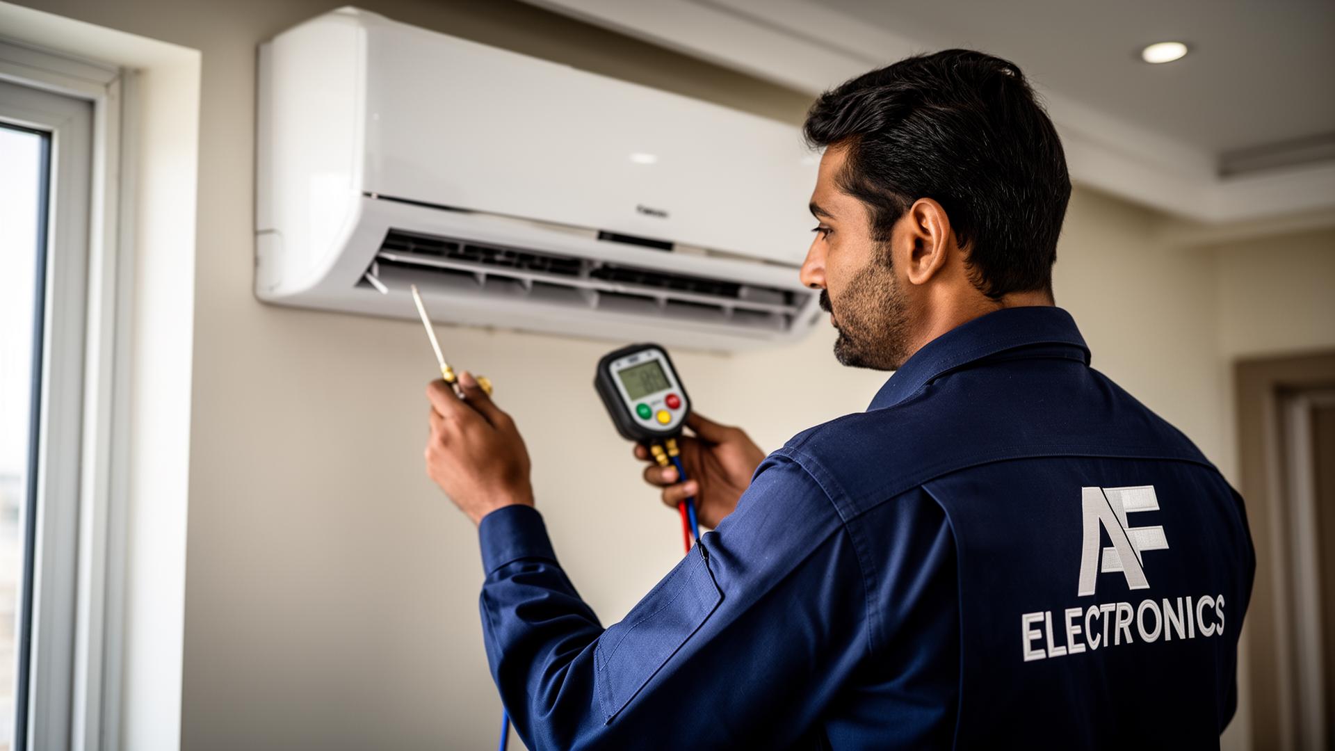AF Tech Fix certified technician installing an air conditioner